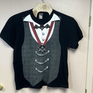 Men's‎ Halloween Dracula Vampire Bat Skull Black T-Shirt Costume Size 2XL